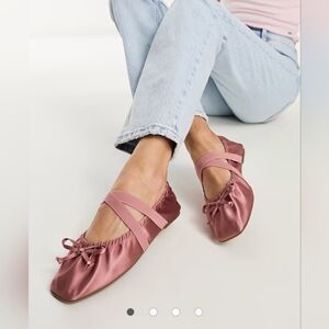 ASOS Mauve Satin Flats with Ribbon Detail Size 7 EUC